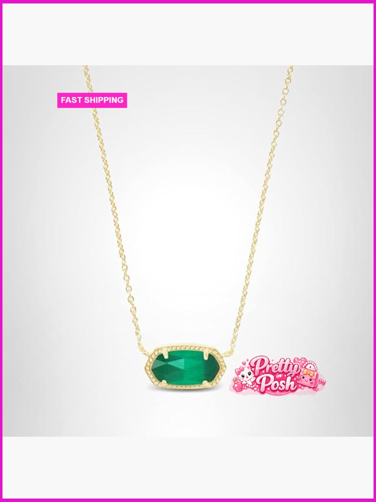 14k Gold-Plated Pendant Necklace With Emerald Stone - Dainty Delicate Fashion
